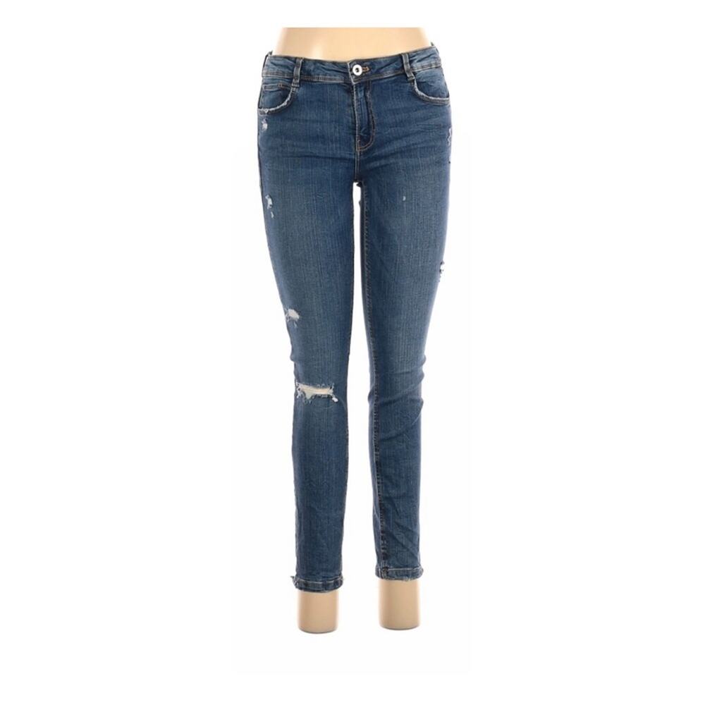 Zara Trafaluc skinny distressed medium wash jeans mid-rise SZ 8